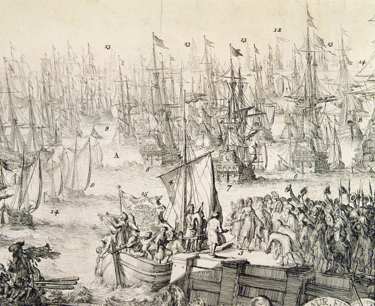 William av Oransje seilte mot England i november 1688 (gravering) av Unbekannter Künstler