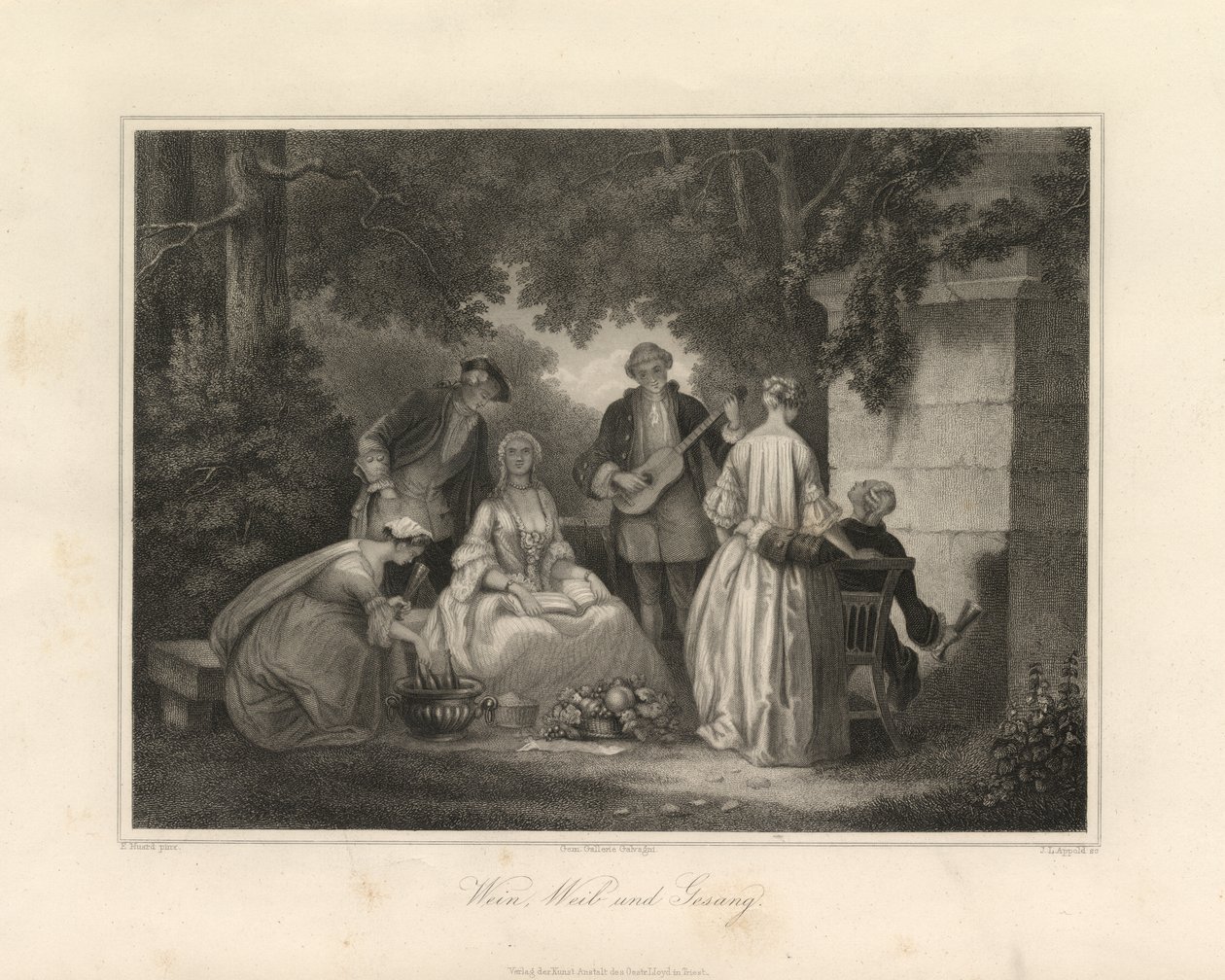 Vin, kvinner og sang, Triest, ca. 1850 (gravering) av Unbekannter Künstler