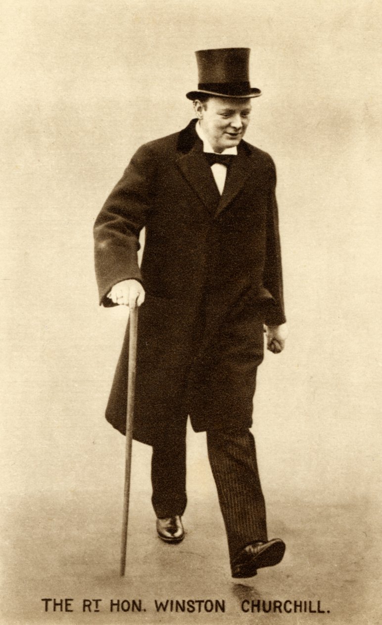 Winston Churchill besøker statsminister Herbert Henry Asquith mandag 26. 1914 (s/hv-bilde) av Unbekannter Künstler
