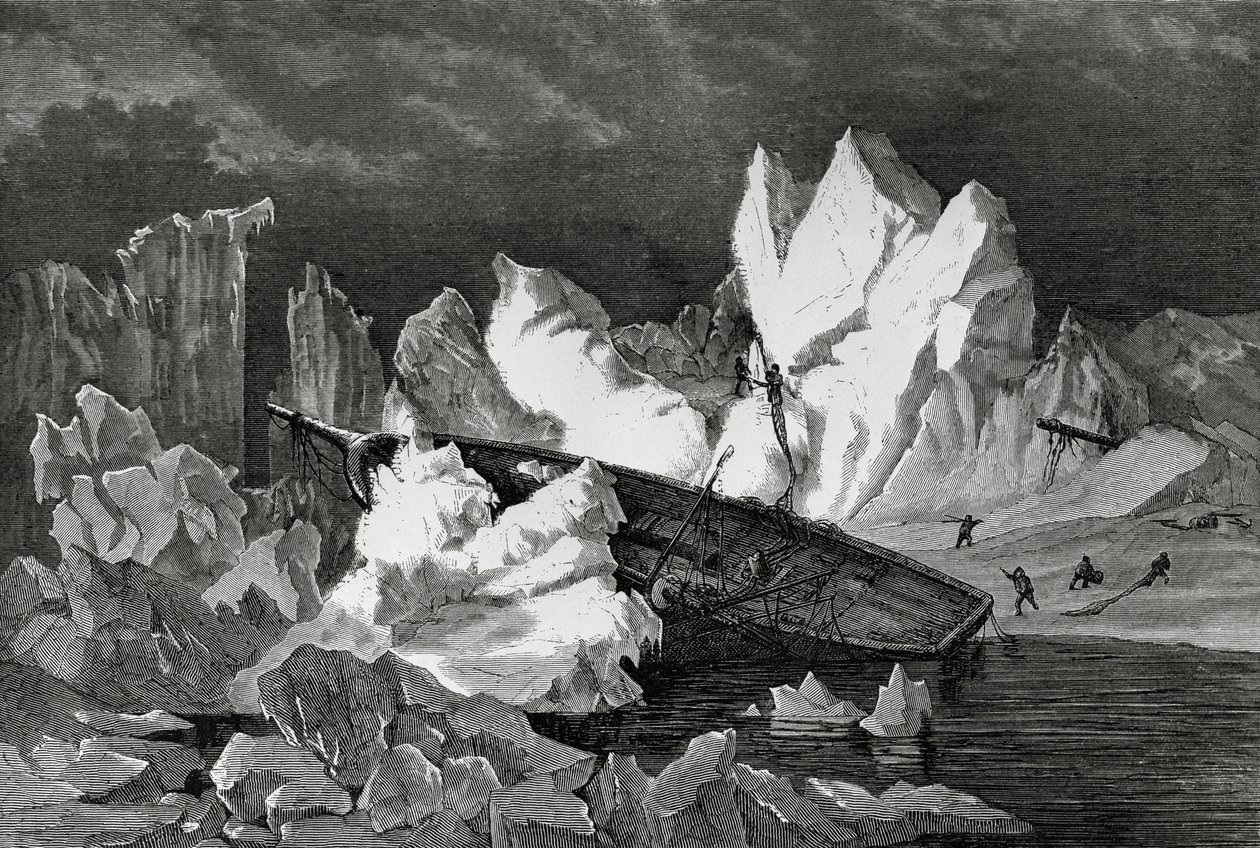 Vraket av Hansa knust av is, oktober 1869, Polhavet, andre tyske nordpolekspedisjonen av William M. Timlin