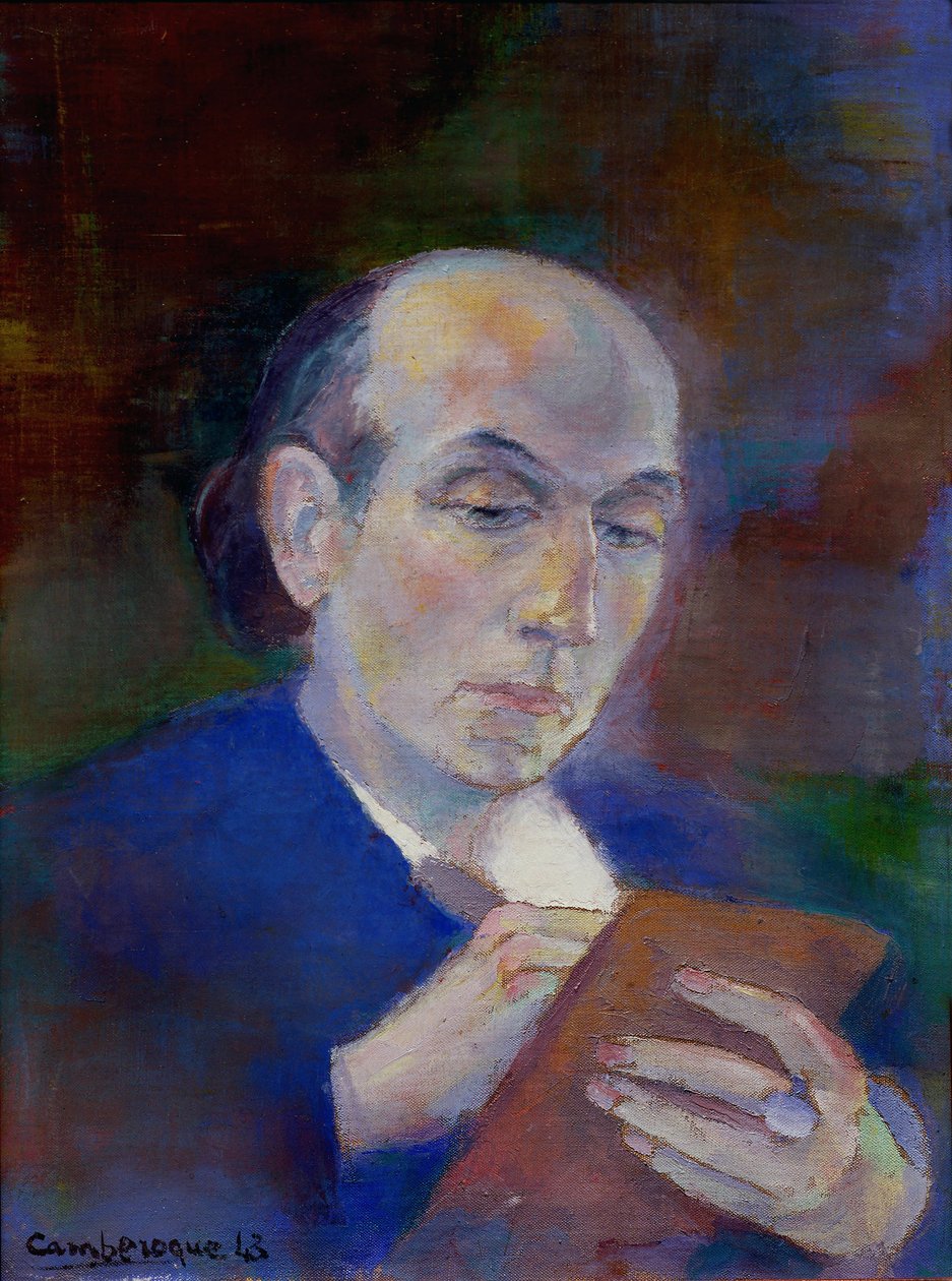 Forfatter og poet Joe Bousquet (1897-1950) på rommet sitt i Carcassonne (Aude). Poeten er en representativ skriver, liggende i sengen. Portrett av Jean Camberoque (1917-2001) av Unbekannter Künstler