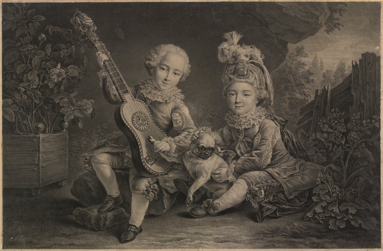Små barn leker, Paris, ca. 1775 (gravering) av Unbekannter Künstler