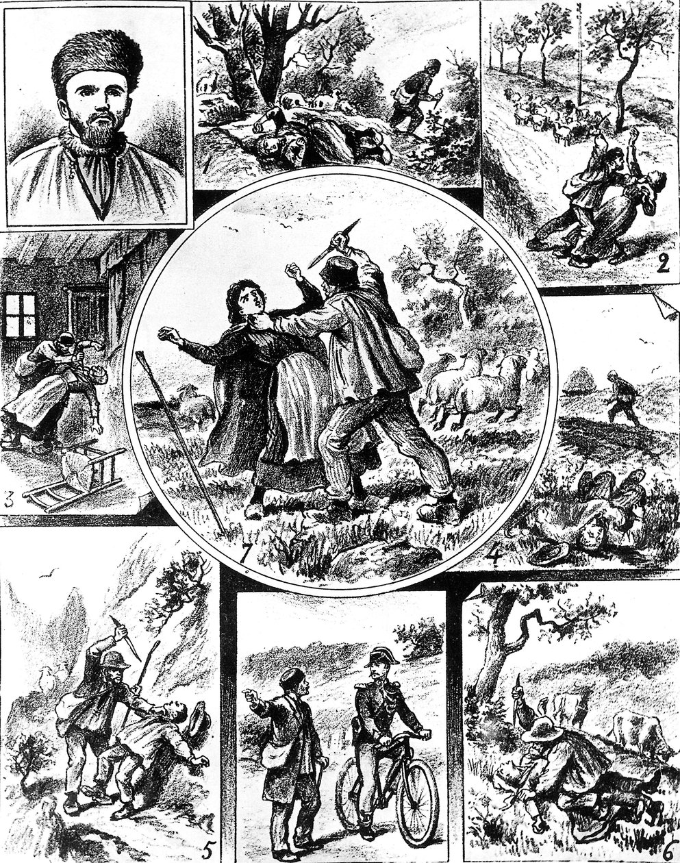 Vacher-affæren, i Frankrike sent på 1800-tallet, en av de første seriemorderne, i 1895-1898, gravering av Unbekannt