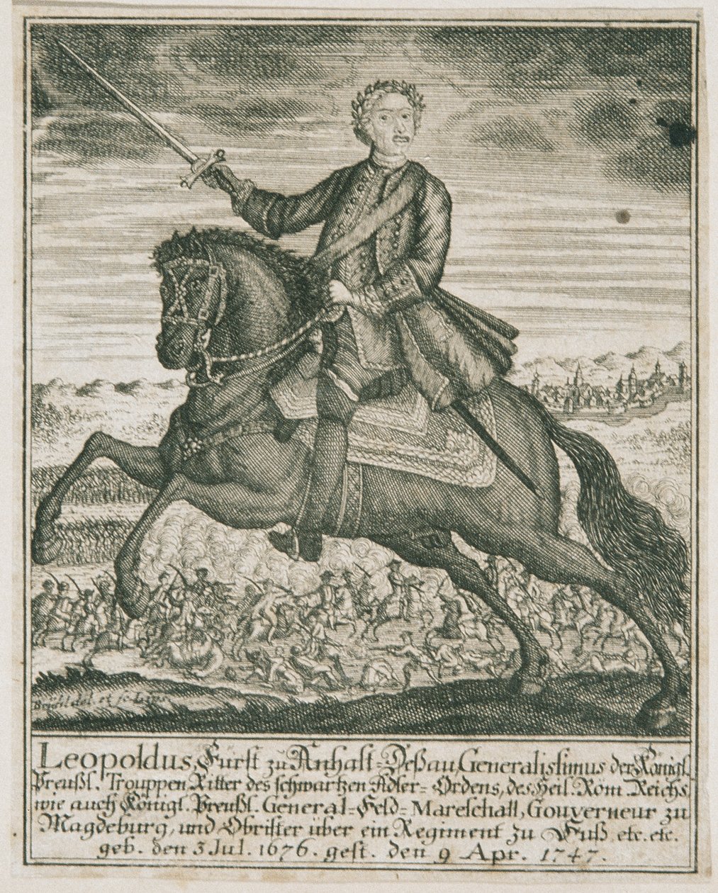 Den prøyssiske hærsjefen Leopold I. Prins av Anhalt-Dessau av Unbekannter Stecher