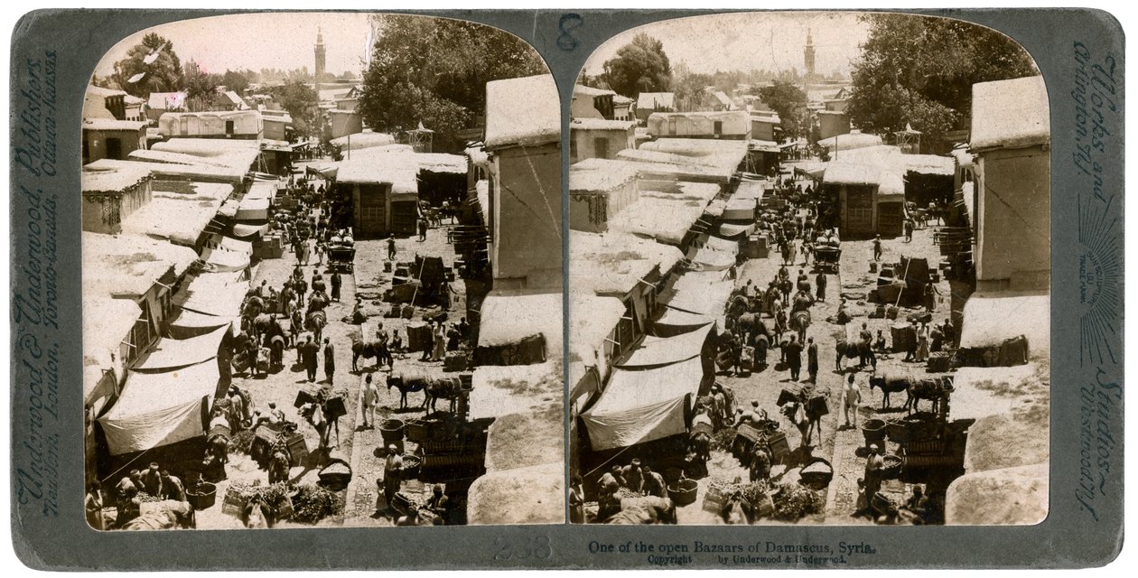 En åpen basar i Damaskus, Syria, 1900-tallet. av Underwood and Underwood