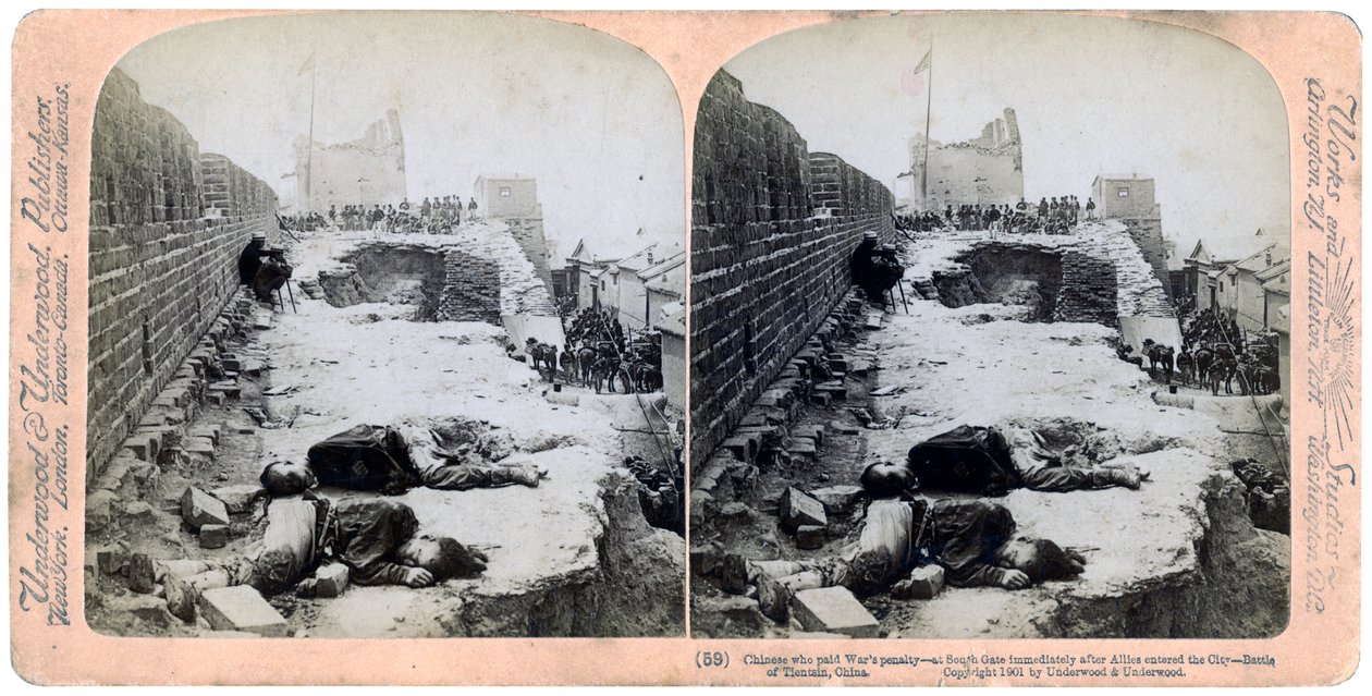 Slaget ved Tientsin, Boxer Rebellion, Kina, 1900 1901. av Underwood and Underwood