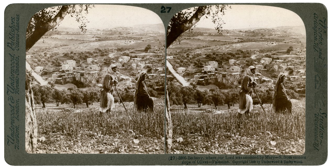 Betania, sett fra den østlige skråningen av Oljeberget, Palestina, 1899. av Underwood and Underwood