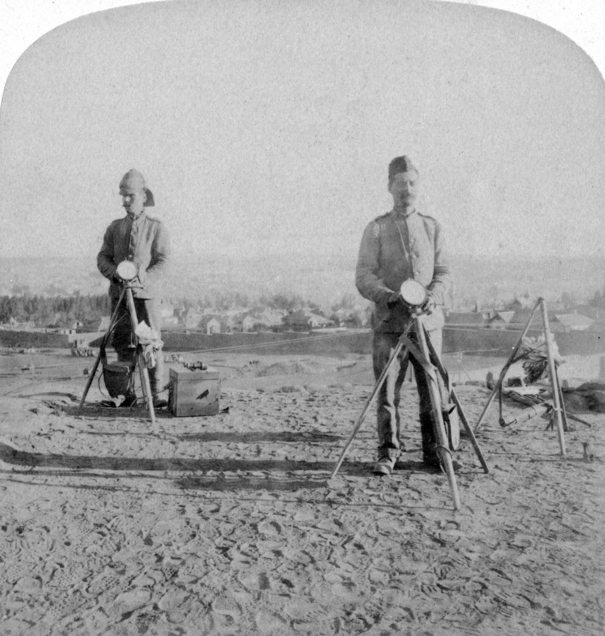 Britisk heliografering fra Johannesburg Fort nyhetene om okkupasjonen, Boer-krigen, 1900 av Underwood and Underwood