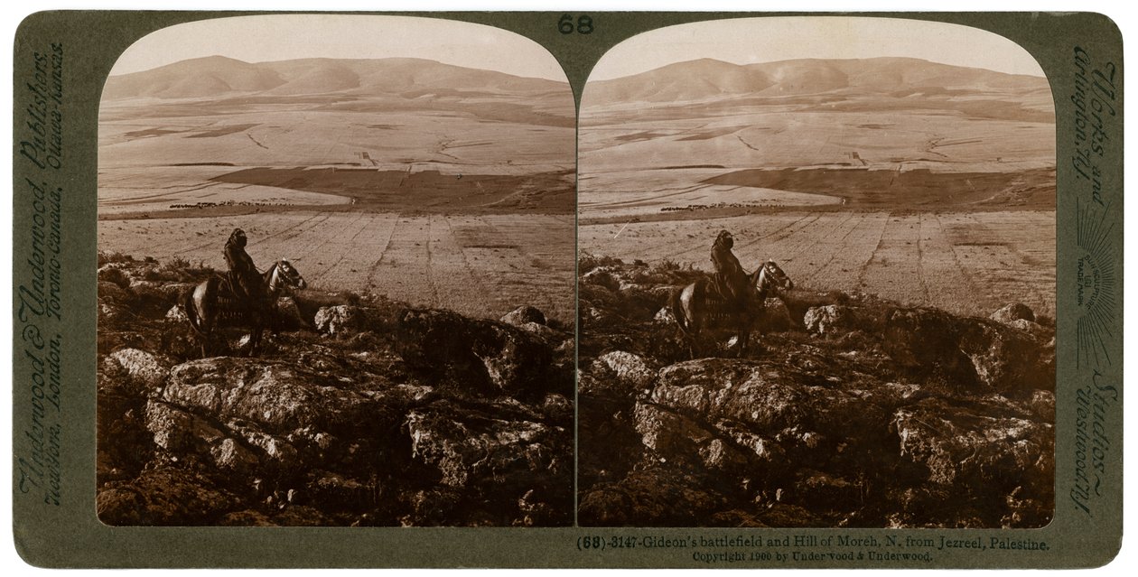 Gideons slagmark og Hill of Moreh, nord fra Jisreel, Palestina, 1900. av Underwood and Underwood