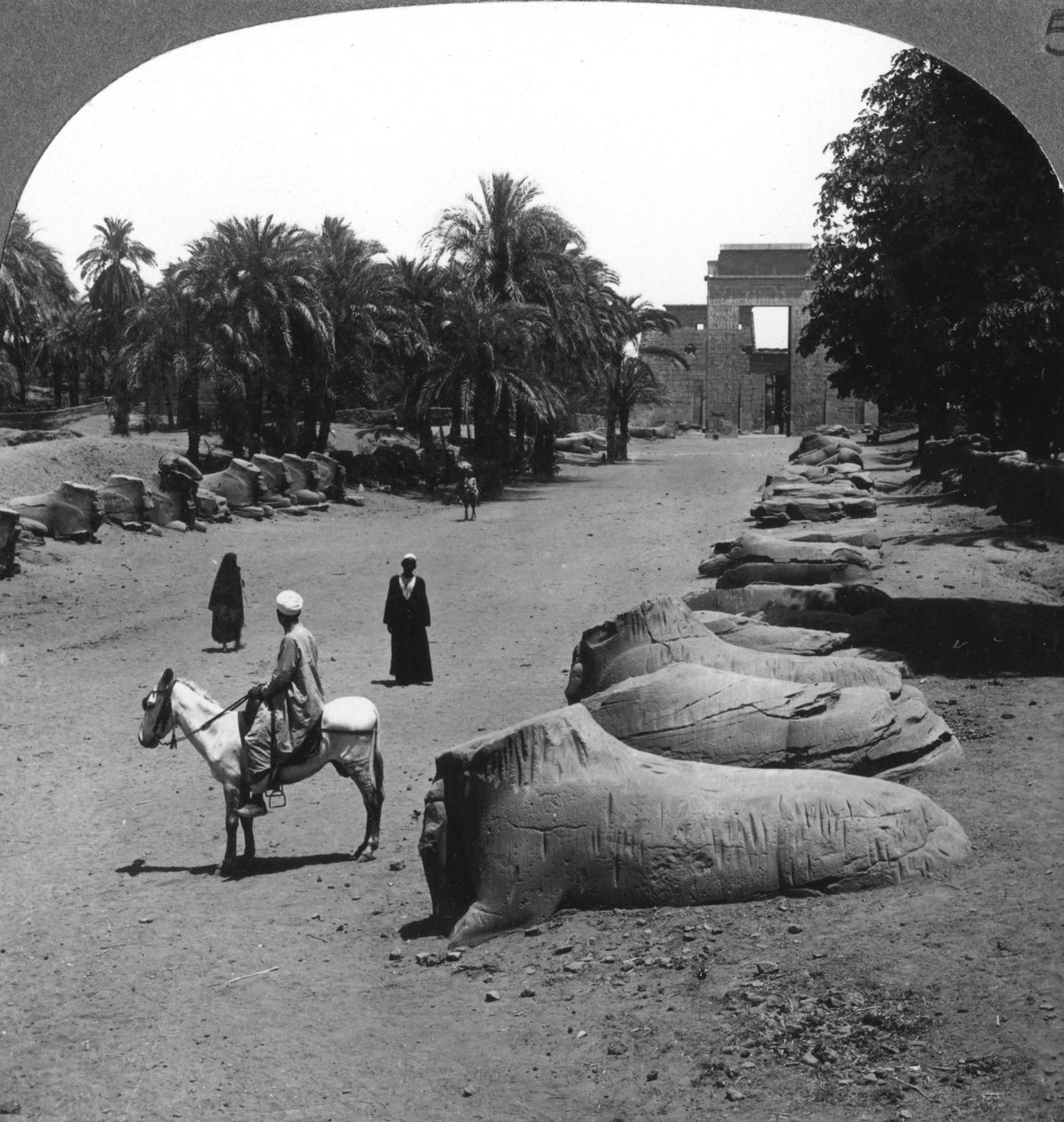 Stor aveny som nærmer seg Karnak-tempelet, Theben, Egypt, 1905. av Underwood and Underwood
