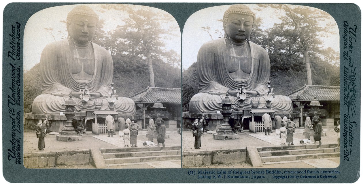 Stor bronse Buddha, Kamakura, Japan, 1904 av Underwood and Underwood