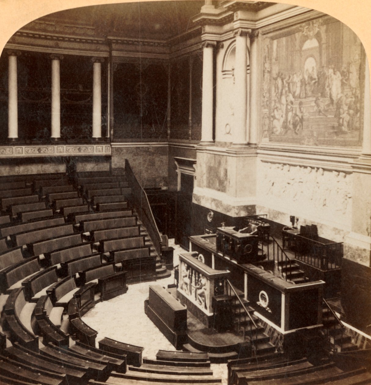 Interiør i Deputertkammeret, Paris, Frankrike, 1900. av Underwood and Underwood
