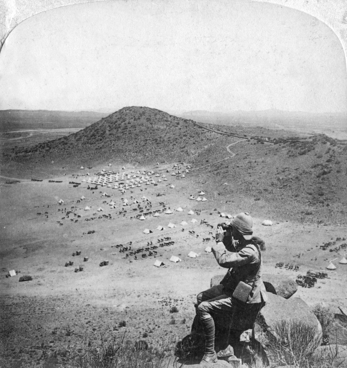 Ser inn i Orange Free State, Boer War, Sør-Afrika, 1900. av Underwood and Underwood