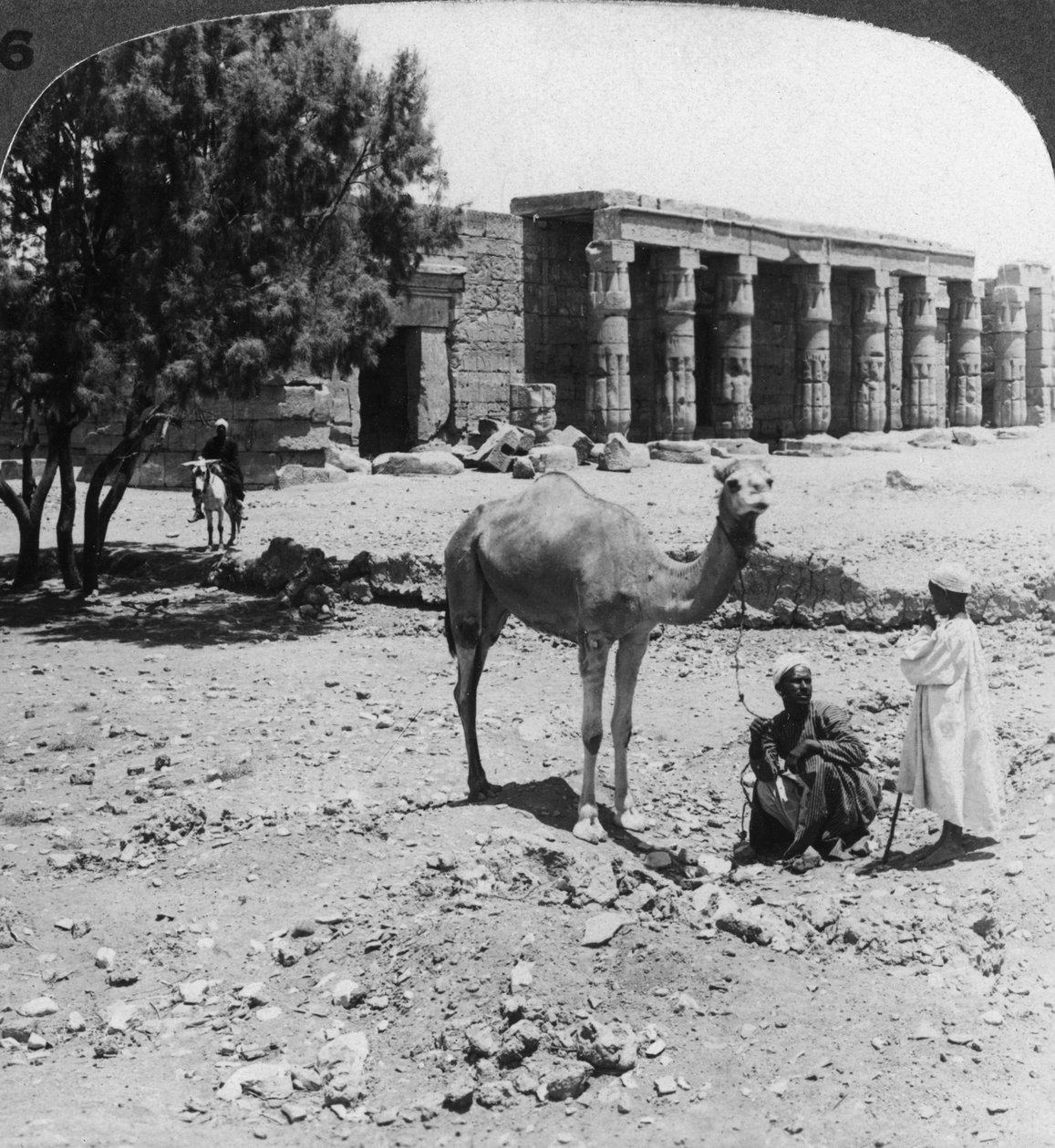 Ser nordover til tempelet til Sethos I, Theben, Egypt, 1905. av Underwood and Underwood