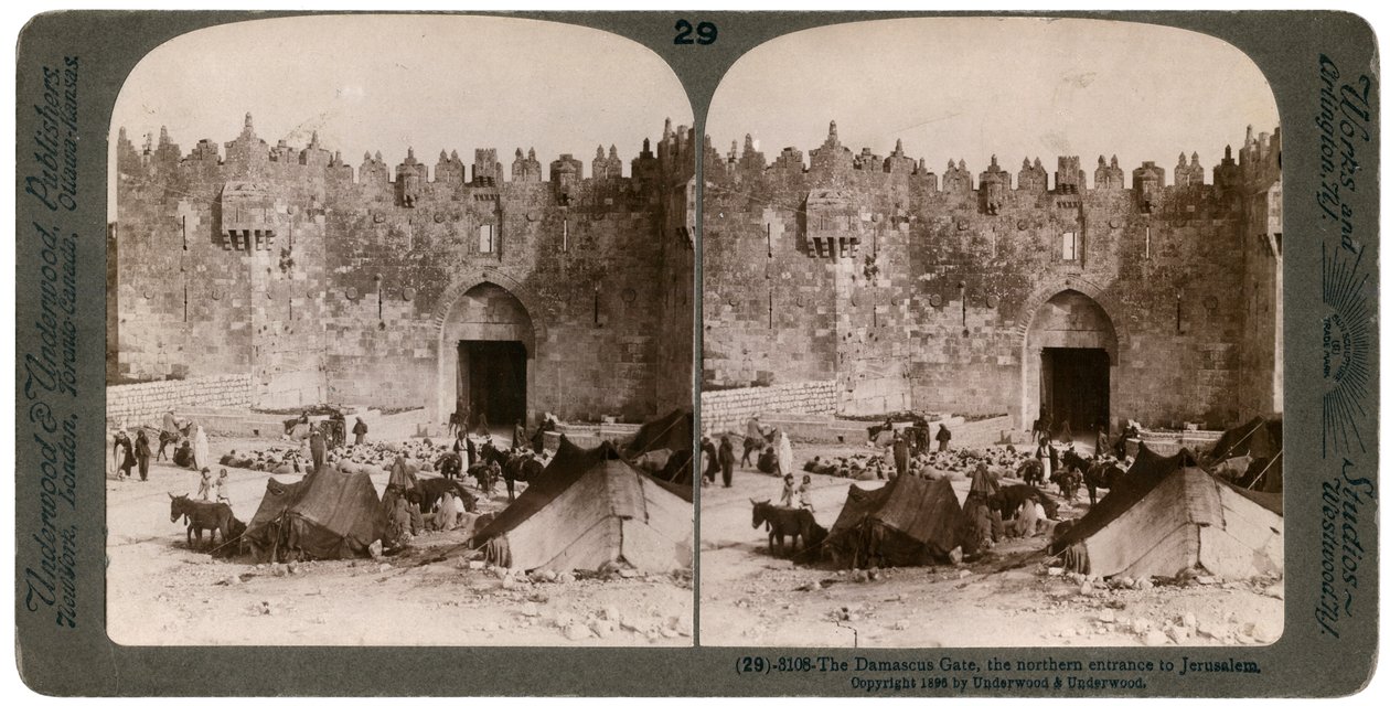 Damaskus-porten, den nordlige inngangen til Jerusalem, Palestina, 1896. av Underwood and Underwood