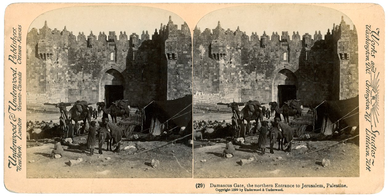 Damaskus-porten, den nordlige inngangen til Jerusalem, Palestina, 1899. av Underwood and Underwood