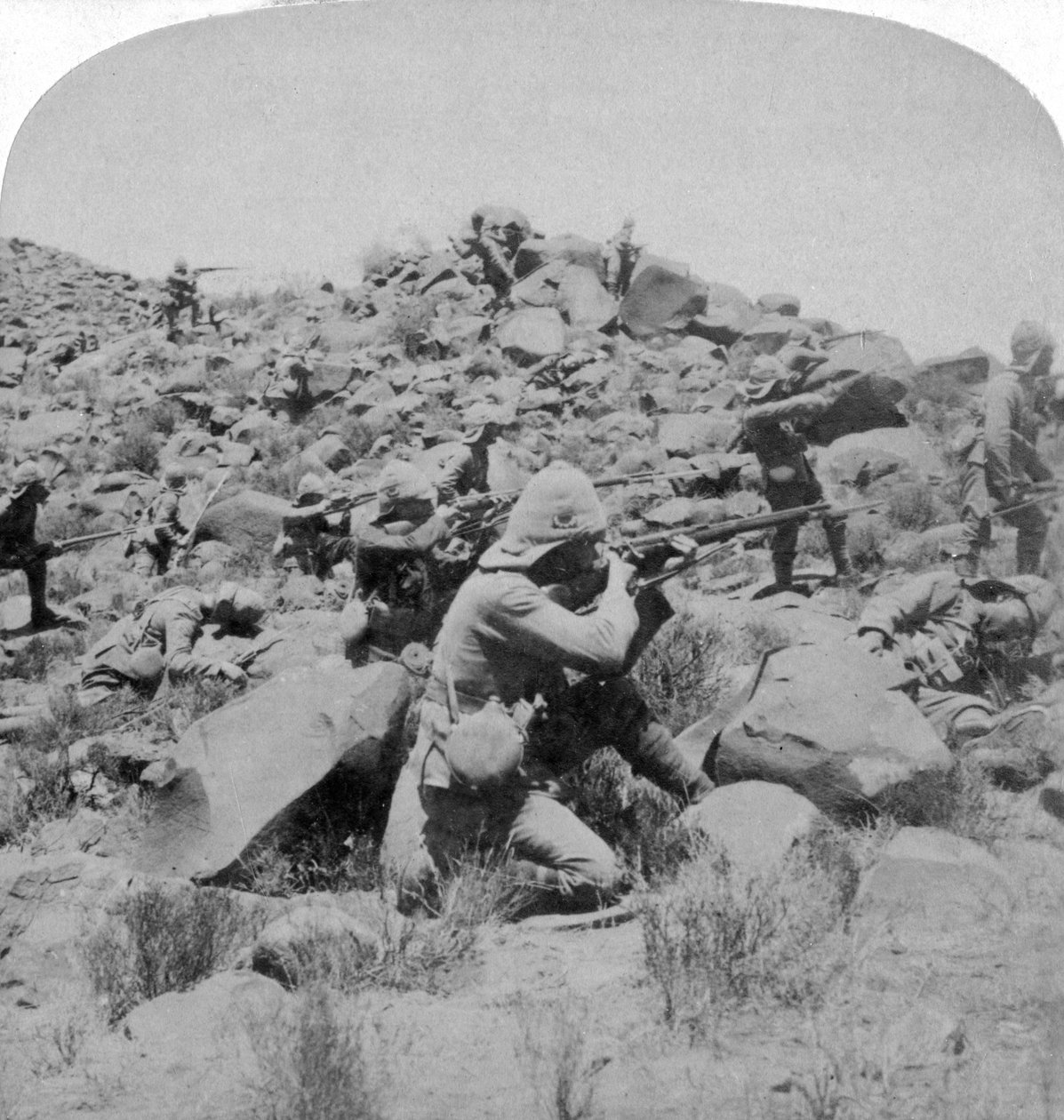 Warwicks trefning med boerne nær Weppener, øst for Bloemfontein, Sør-Afrika, 1901 av Underwood and Underwood