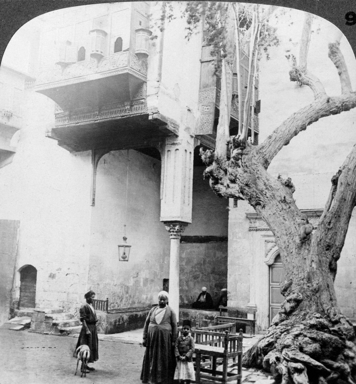 Haremsvinduene i retten til et velstående hus i Cairenes, Kairo, Egypt, 1905. av Underwood and Underwood