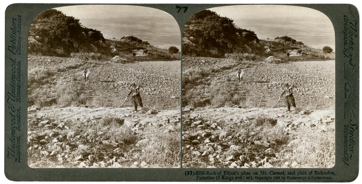 Klippen til Elias-alteret på Karmel-fjellet og Esdraelon-sletten, Palestina, 1900. av Underwood and Underwood