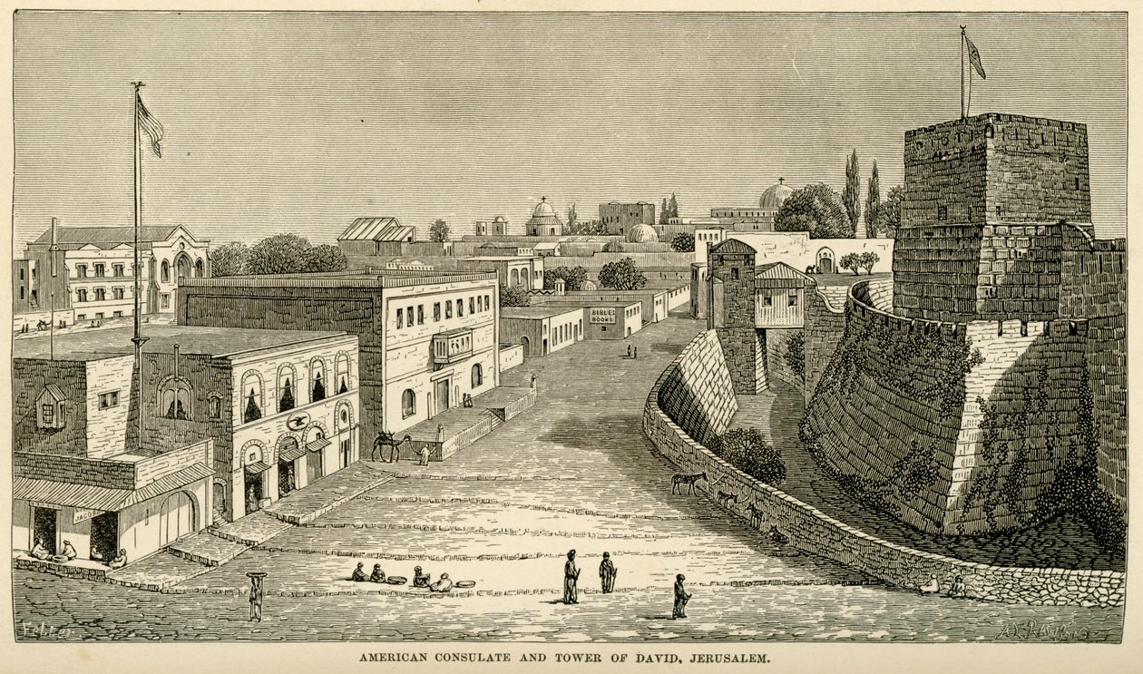 Den første bygningen til det amerikanske konsulatet i Jerusalem, rundt 1857 av Unknown