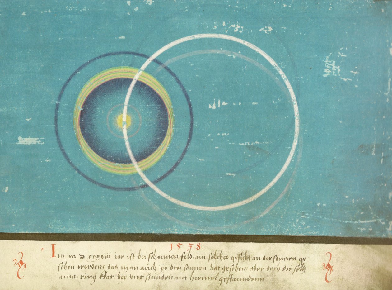 Augsburger Wunderzeichenbuch - Folio 136: Nebensonnen bei Schönfeld 1538 av Unknown