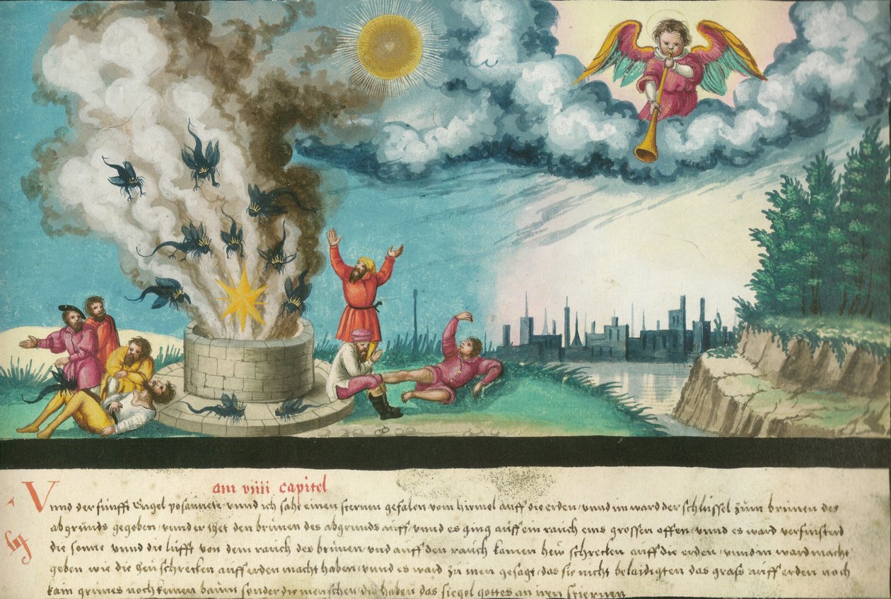 Den femte engelen blåser i trompeten (Det nye testamente, Åpenbaringen 9, 1-4) av Unknown