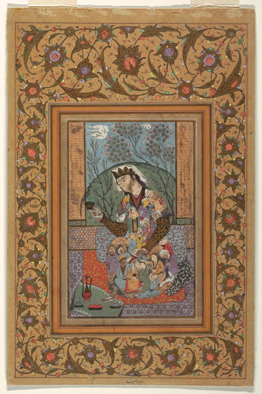 Tegning, miniatyr: Sittende figur av Unknown
