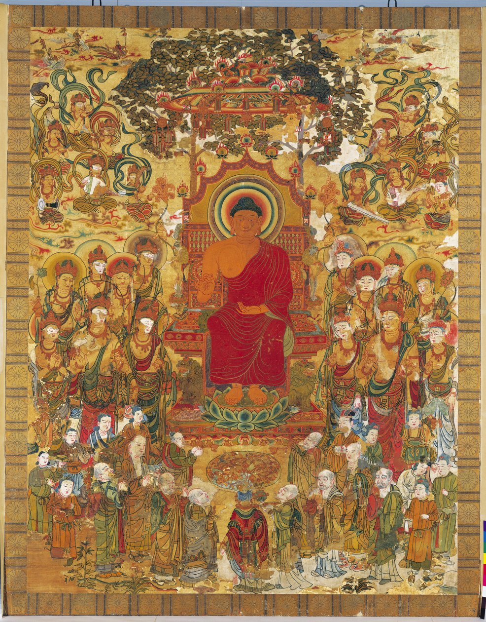Broderi som illustrerer Sakyamuni -forkynnelse av Unknown