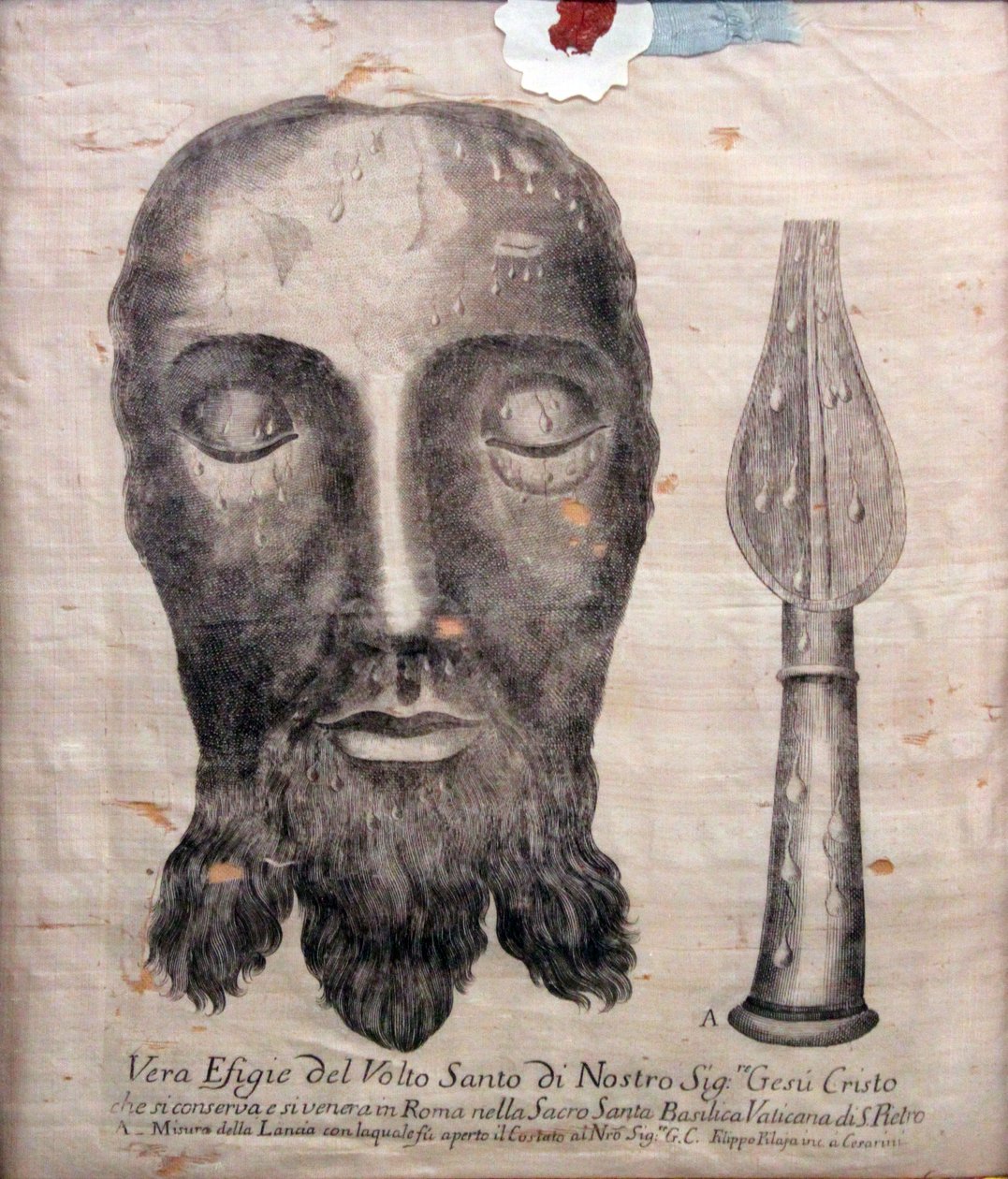 Kristi ansikt, ifølge kluten til Saint Veronica i Roma, kobberstikk fra silke av Unknown