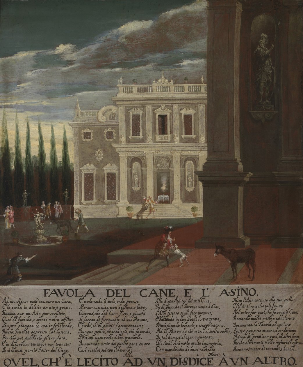Illustrasjon av fabelen om laphunden og eselet av Unknown