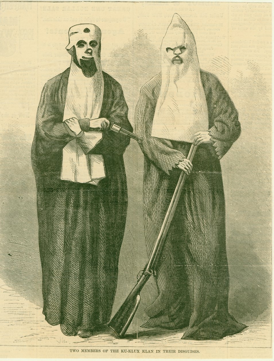 To medlemmer av Ku-Klux Klan i deres forkledninger. av Unknown