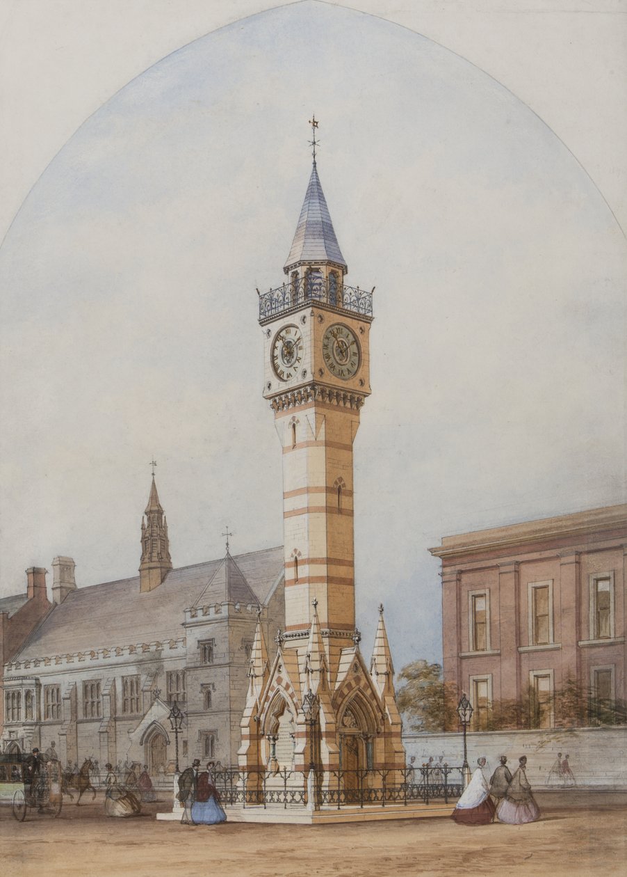 Arkitektonisk høyde: Memorial Clock Tower, ca. 1860 (blyant, blekk og wc på papir) av Unbekannt Unbekannt