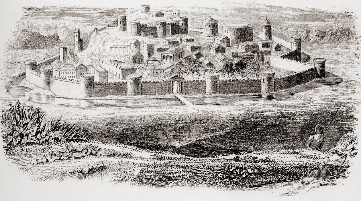 Generelt utseende av gamle festninger og typisk arkitektur av et middelalderslott, fra The National Encyclopaedia, publisert ca. 1890 av Unbekannt Unbekannt