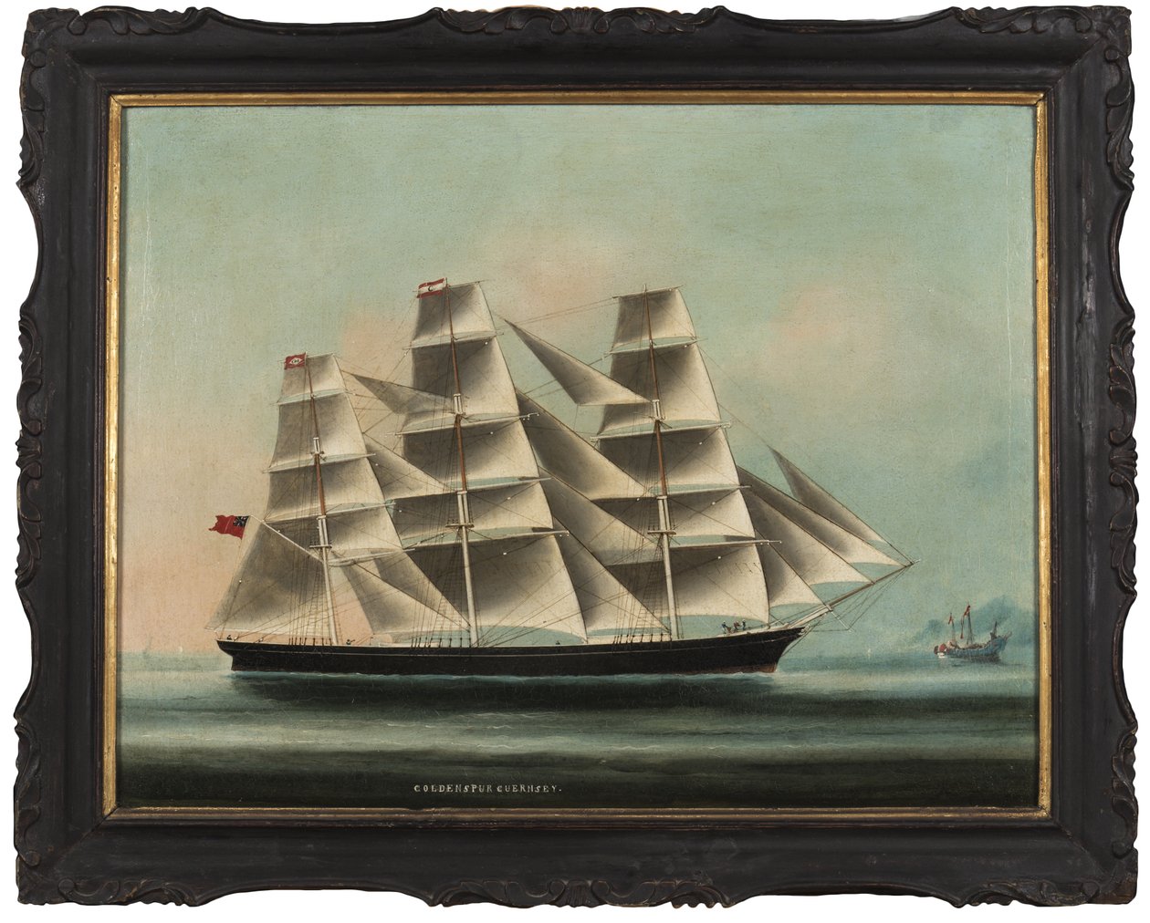 Golden Spur Guernsey: China Trade-klipperen som fører det kinesiske flagget for beskyttelse, ca. 1872 av Unbekannt Unbekannt