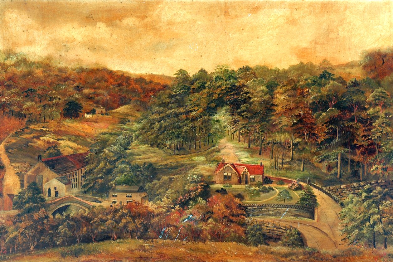 Hus og mølle i Rural Woodland, ca 1880 av Unknown