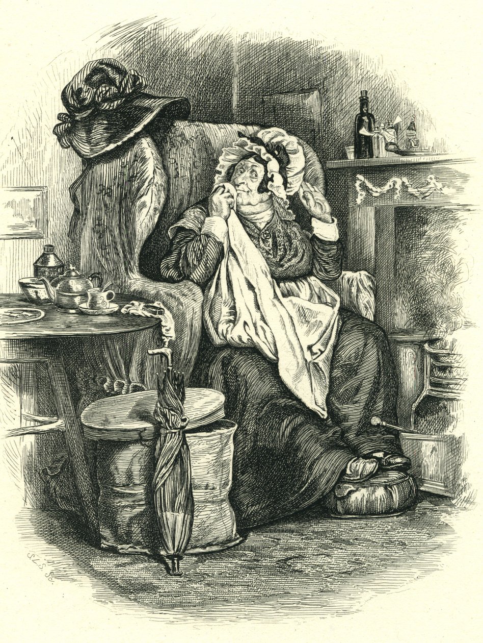 Martin Chuzzlewit: Mrs Gamp, gravert av Stephen Alonzo Schoff (1818-1904) av Unbekannt Unbekannt