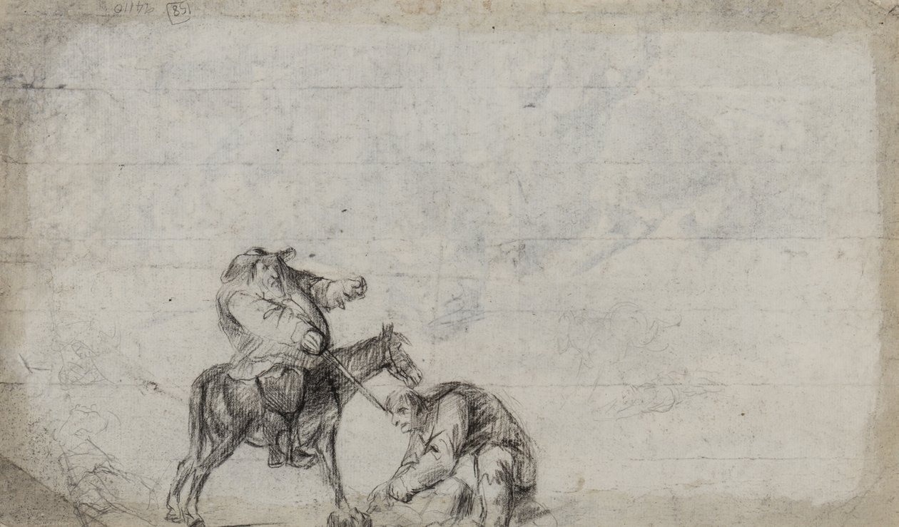 Studie assosiert med overfalt reisende, muligens Samuel Butlers Hudibras, ca. 1790 (kull på papir) av Unbekannt Unbekannt