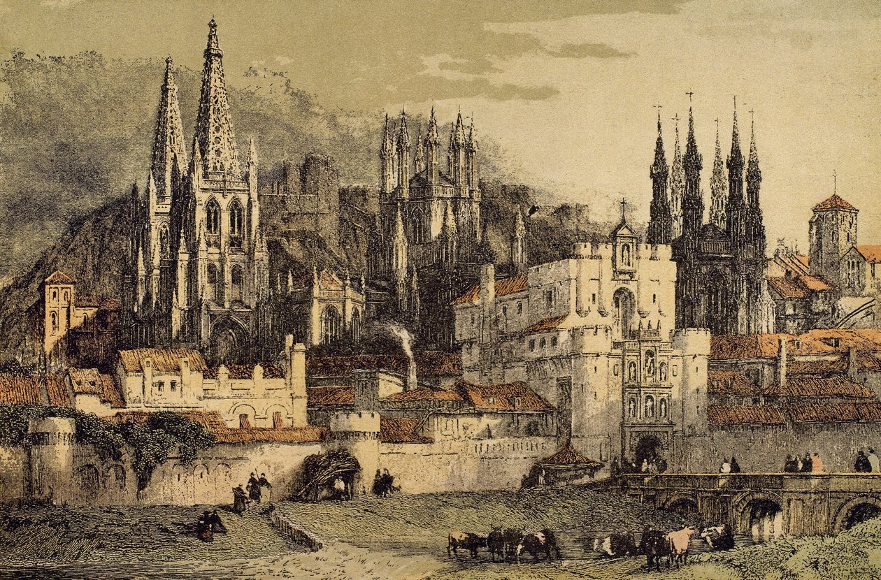 Utsikt over byen Burgos (Castilla, Spania), med murene av Unbekannt Unbekannt