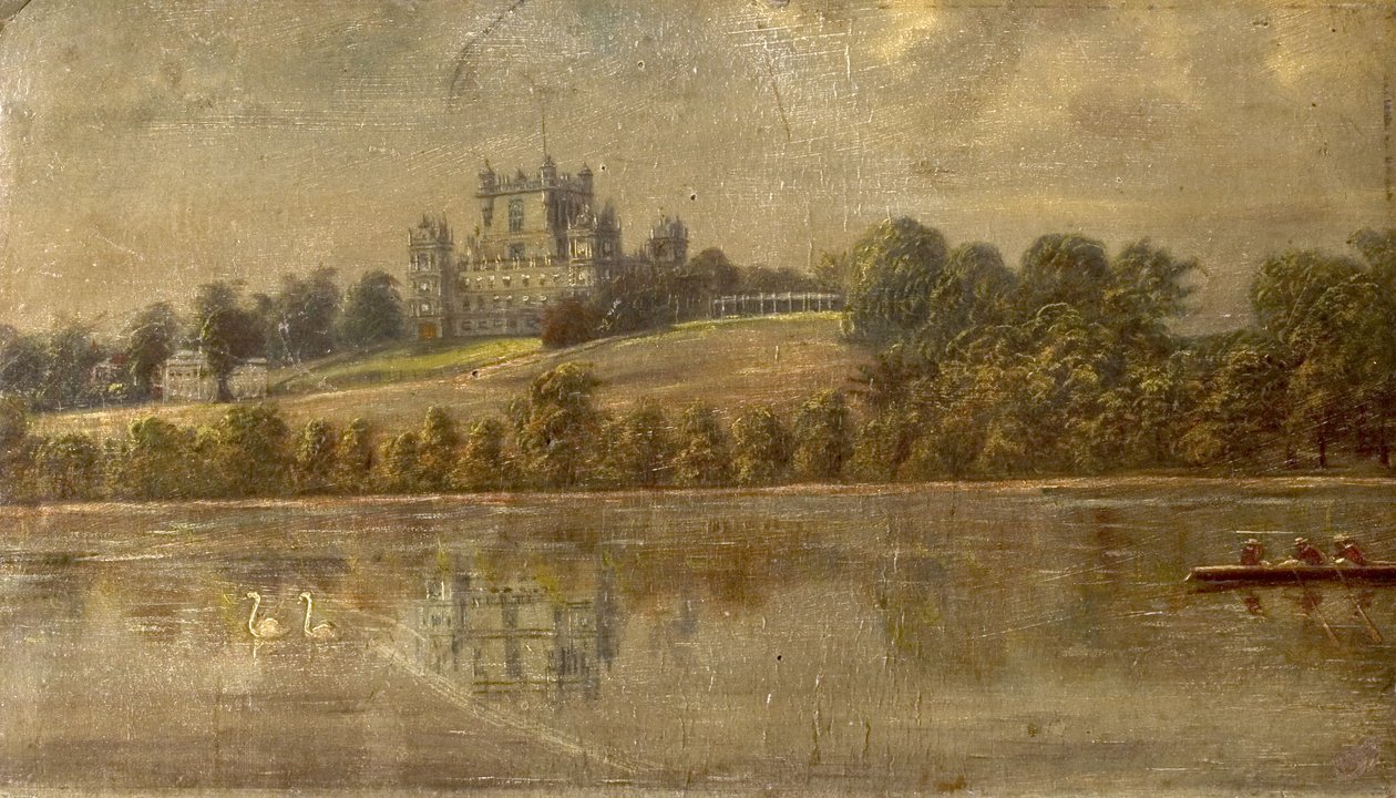 Wollaton Hall, Nottingham, fra innsjøen, ca. 1890 av Unknown