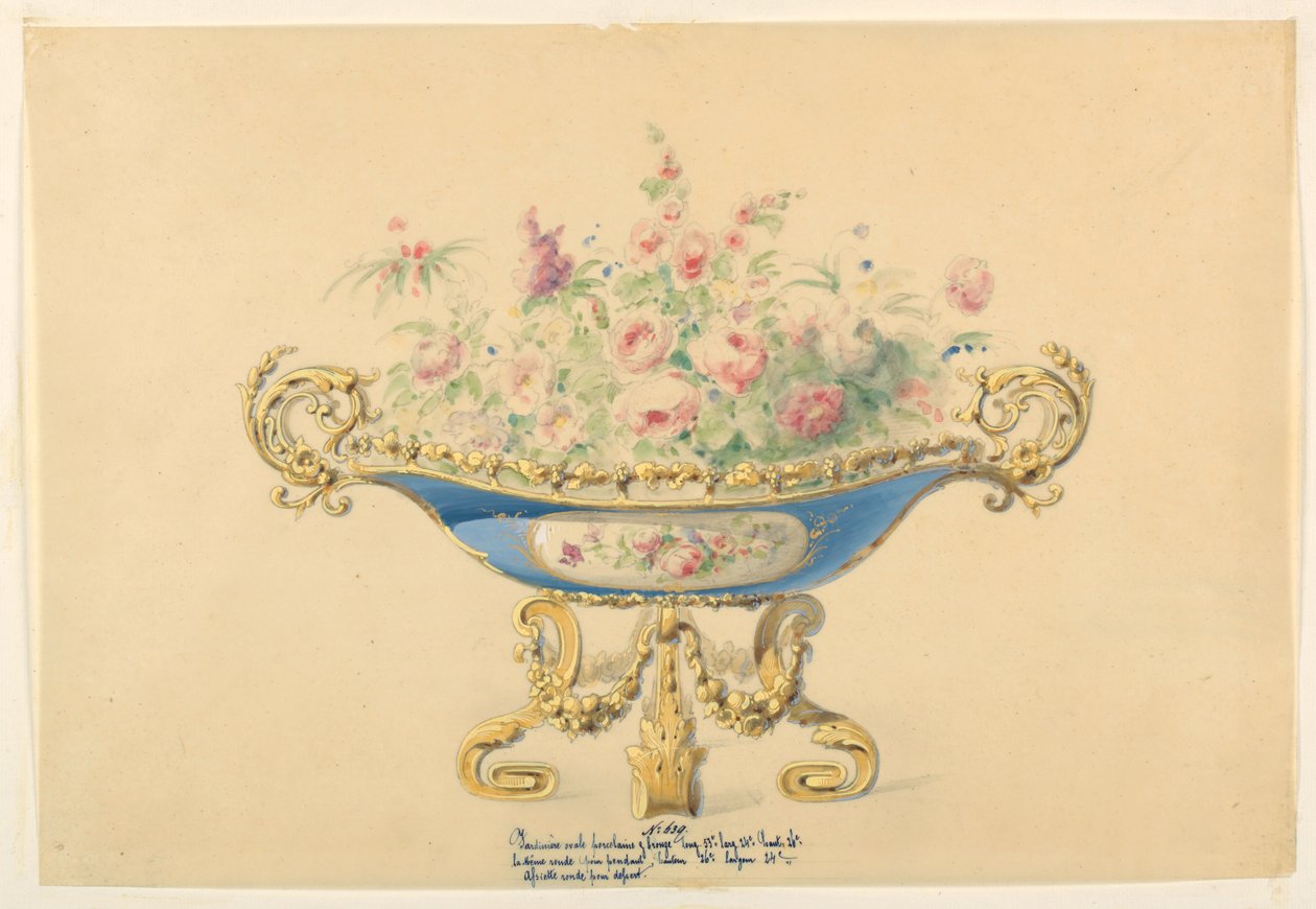 Tegning, Design for en Jardiniere, ca. 1855 av Unknown