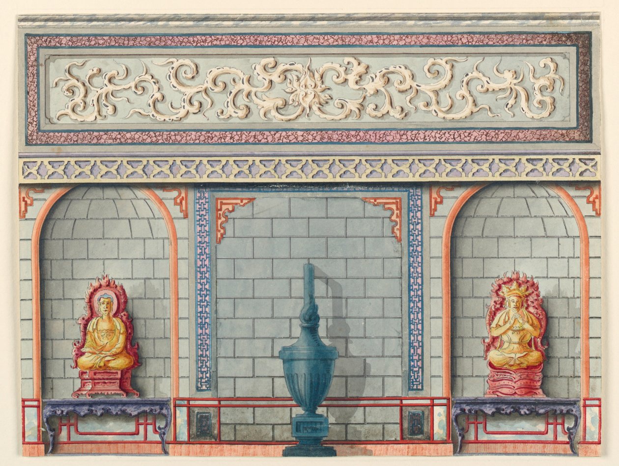 Tegning, design for inngangspartiet, østveggen, den kongelige paviljongen av Unknown
