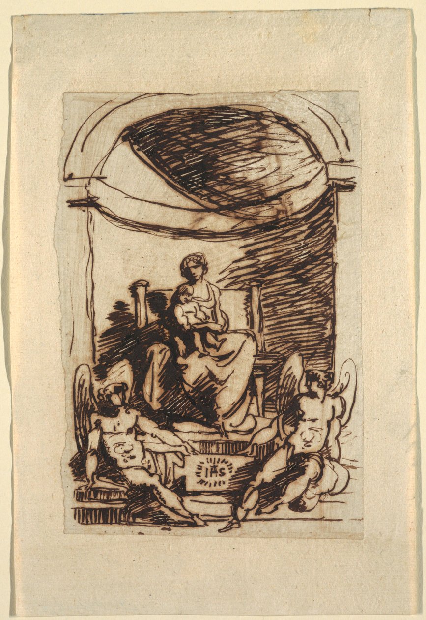 Tegning, Enthroned Virgin og Child av Unknown