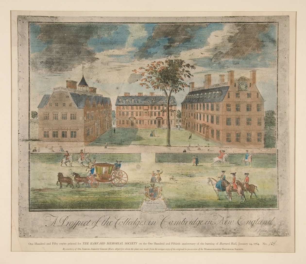 Et prospekt av høyskolene i Cambridge i New England; reproduksjon laget for Dr. Samuel Abbott av Unknown