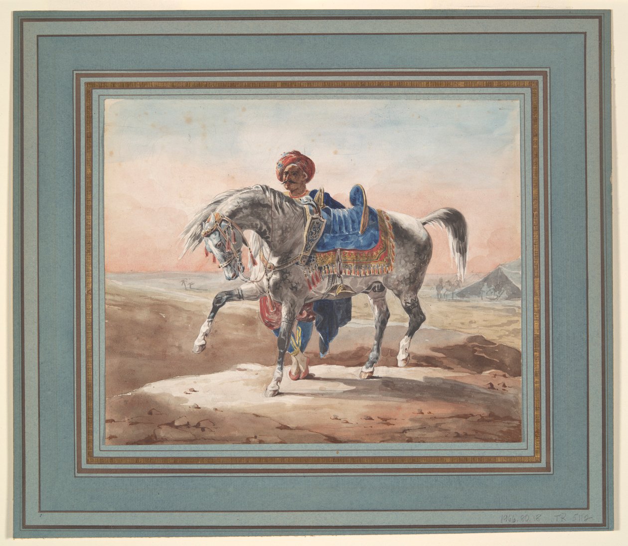 Araber som står ved en hest av Unknown