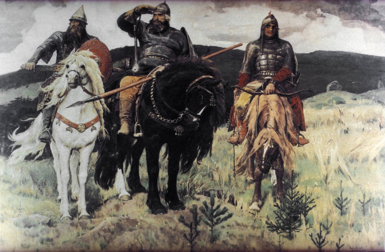 Bogatiri (Heltene) og Victor Mikhailovich Vasnetsov, 1898. av Unknown