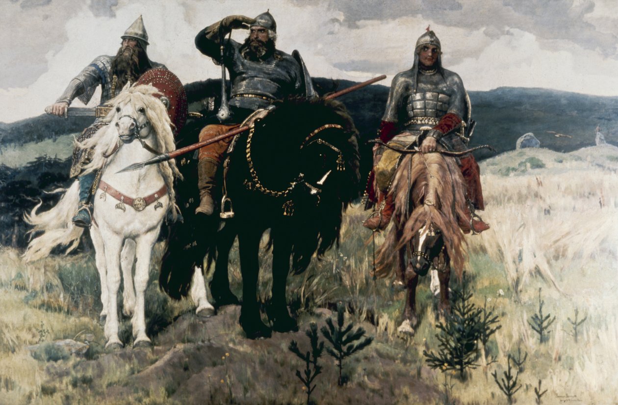 Bogatiri (Heltene) og Victor Mikhailovich Vasnetsov, 1898. av Unknown