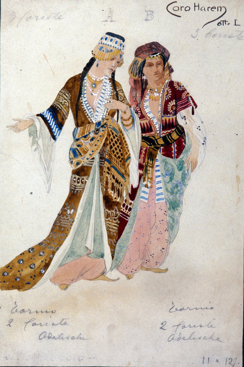 Kostymer for kvinnene i harem, fra Opera Oberon, av Carl Maria von Weber av Unknown