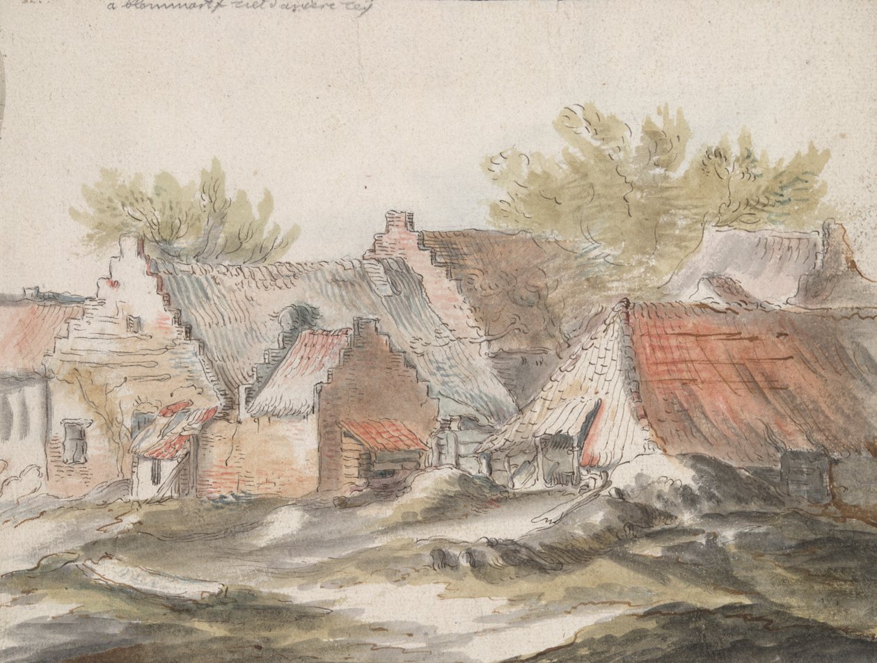Hytter (recto); Wicker-verktøy (verso) av Unknown