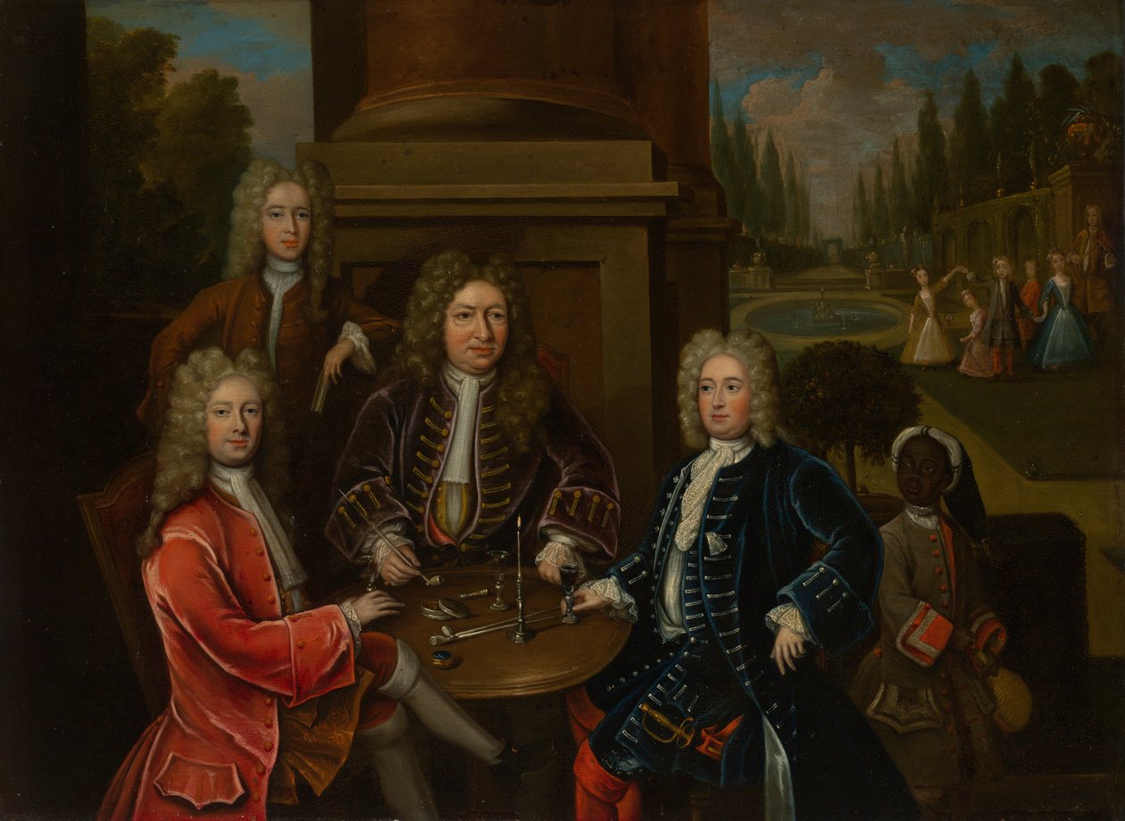 Elihu Yale satt til bords med den andre hertugen av Devonshire og Lord James Cavendish av Unknown