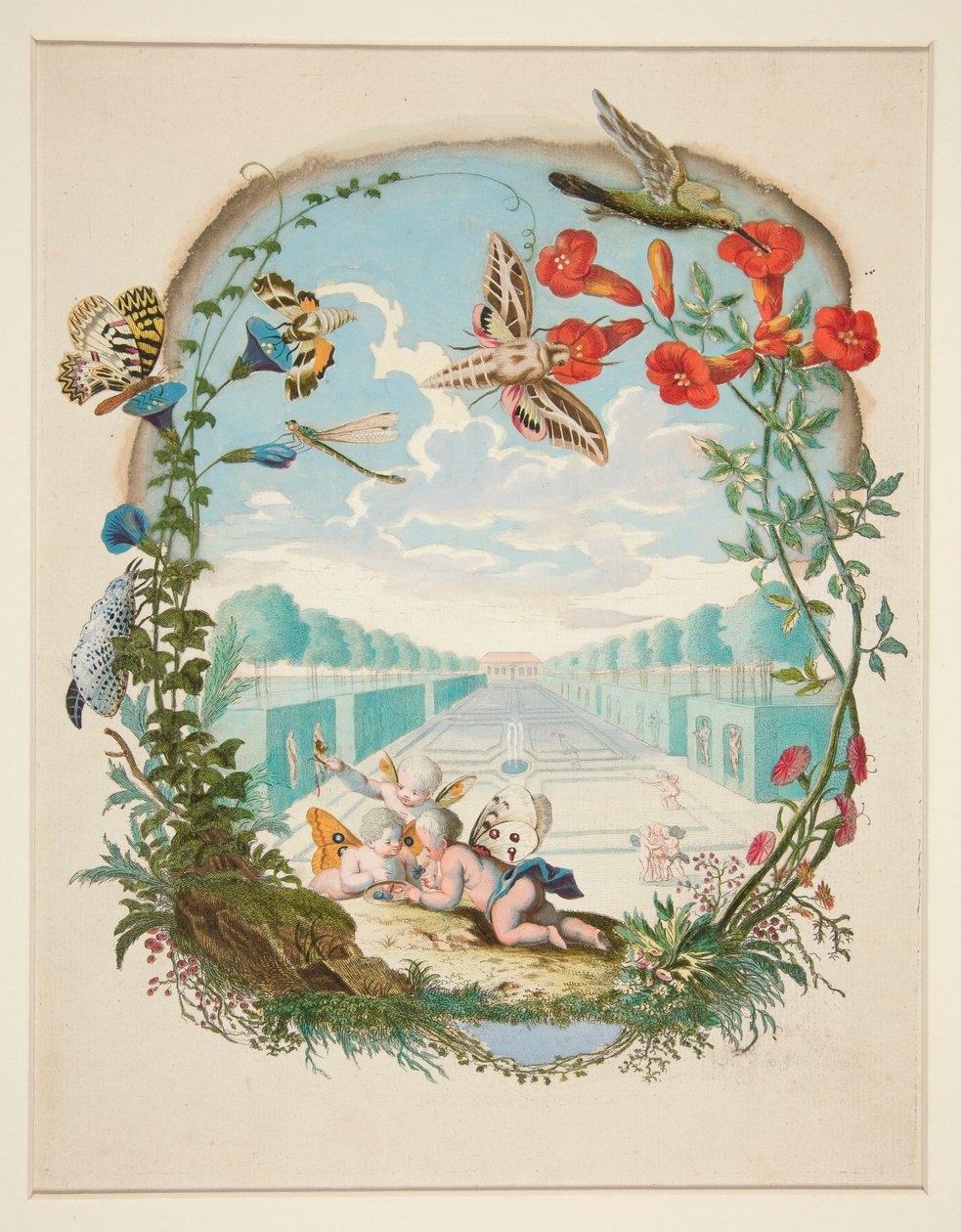 Eventyrscene med kolibrier og feer av Unknown